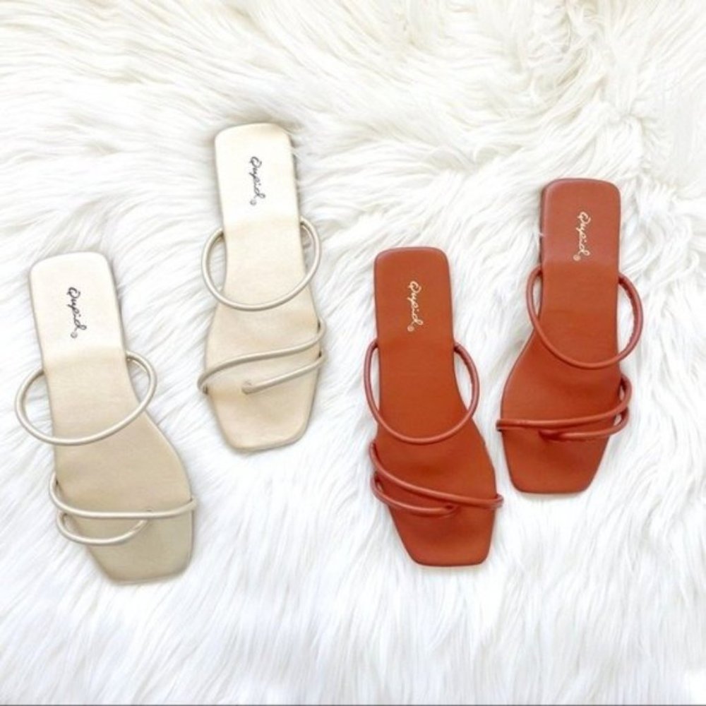 Brick strappy square toe sandals flat slides - Picture 5 of 9